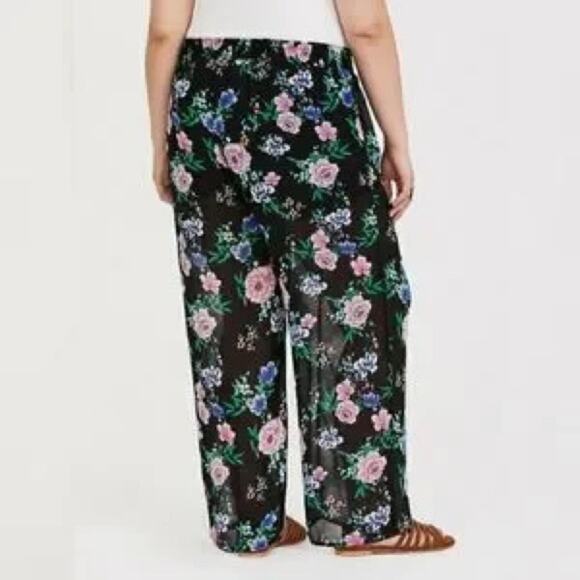 Torrid Challis Wide Leg Pant Plus‎ Size OO Floral Sheer Travel Vacation Resort - Picture 2 of 6
